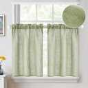 MIULEE Linen Textured Kitchen Curtains 36 Inch Length over Sink Semi Sheer Light Filtering Farmhouse Short Rod Pocket Half Window Tier Curtains 2 Panels for Cafe Bathroom Basement, W26XL36, Sage Green