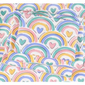 J-pinno Rainbow Heart Colourful Cartoon 100% Cotton 3 Pieces Twin Sheet Set for Kids Girls Boys Children Flat Sheet + Fitted Sheet + Pillowcase Bedding Decoration Gift Set (Love Rainbow, Twin)