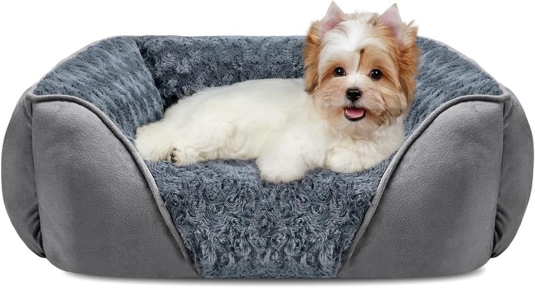 INVENHO Rectangle Washable Orthopedic Dog Bed for Small, Medium and Large Dogs, Soft Calming, Sleeping Puppy Bed Durable Pet Cuddler with Anti-Slip Bottom, S (20"x19"x6") (Grey)