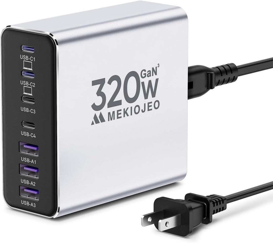 Aluminum Alloy 320W USB C Charger 7 Port Fast Charging Station,65W USB C Laptop Charger Compatible with MacBook Pro/Air (Silver-4C3A) (Silver-4C3A)