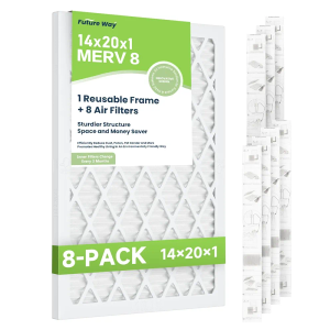 Future Way 14x20x1 Air Filters, 8-Pack with 1 Reusable Frame, MERV 8, MPR 700 AC Furnace Filters, Space Saving & Cost-effective