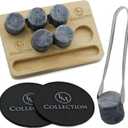 Whiskey Stones Gift Set of 6 with Wooden Storage Tray and Forceps: Chill Any Beverage Without Dilution. Round Granite Rocks Cool Cocktails and Scotch Better Than Ice.