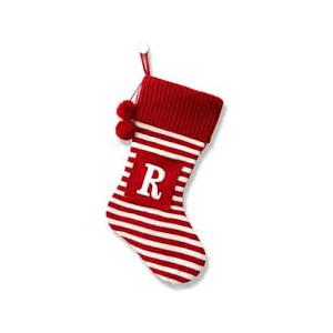 20 Inches Initial Monogram Embroidered Christmas Stocking Striped knitted Christmas Decorations Stocking Red,White, Green Letter Stockings for Family Holiday and Xmas Tree Fireplace Decor-50-R-Red