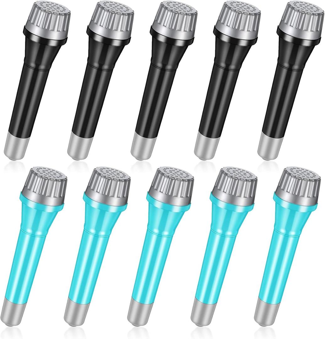 Jerify 10 Pieces Plastic Toy Microphone Set 5.7 Inches Fake Plastic Microphone Toy Pretend Play Karaoke Props for Boys Girls Christmas Halloween Birthday Party Gift Supplies, Black and Blue Colors