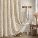 Floral Farmhouse Vintage Linen Shower Curtain, French Country Spring Shower Curtains for Bathroom with Tassels, 72Wx72H