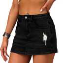 BISUAL Denim Skort for Women High Waist Ripped Mini Denim Skirt Casual Distressed Stretch Women Jean Skirt (Black, XXL)