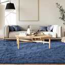 FinRec Dark Blue Rug for Bedroom Living Room, 5x8 Feet High Pile Plush Area Rug, Non-Slip Soft Fluffy Carpet for Nursery Kids Room Dorm Room Home Decor, Indoor Fuzzy Floor Rugs