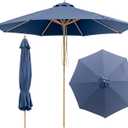 9FT/10FT Wood Patio Umbrella, Large Outdoor Table Pool Umbrella