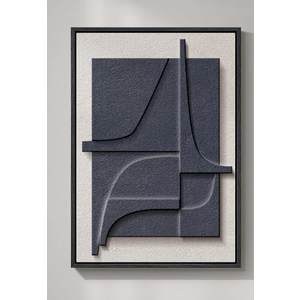 Large 3D Textured Framed Blue and White Abstract Wall Art for Living Room, 1 Piece Modern Artwork for Walls, Minimalist Navy Blue Geometric Paintings for Hallway, Stair, Office Wall Decor 24x36 In