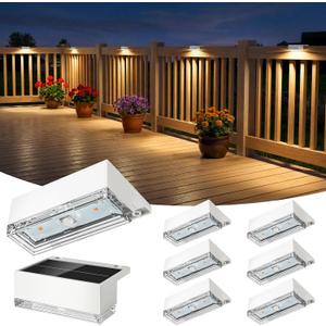 JOFIOS Solar Deck Lights 8 Pack, 3 Color Modes Soft Warm/Natural/Cool Glow, IP65 Waterproof Step Lights for Outdoor Ambiance, Solar Lights for Fence, Deck, Railing, Patio & Backyard Decor (White)