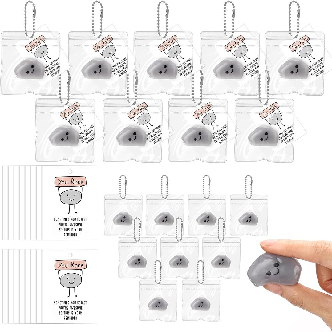 Wettarn 30 Sets You Rock Stress Balls with Motivational Cards, Employee Appreciation Gift, Stress Relief Keychain for Coworker Staff Teacher Nurse Social Worker Volunteer Administrative Professional