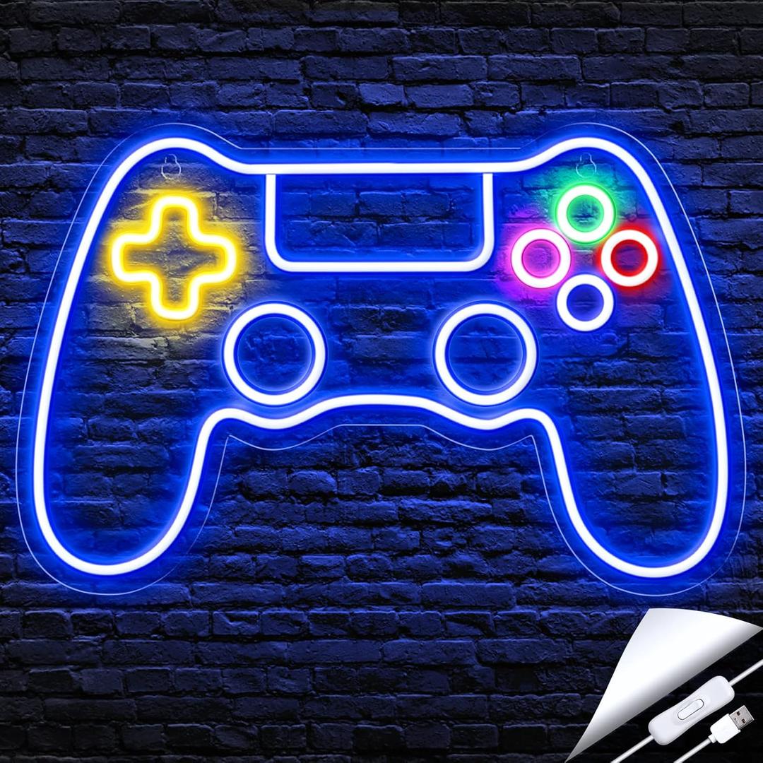 Kavaas Gamer Neon Sign, Game Controller LED Sign for Gaming Room Decor - Game Neon Sign for Teen Boy Room Decor - Best Gamer Gifts for Boys, Kids
