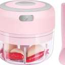 DAHOKO Electric Mini Garlic Chopper [Portable, Wireless, 100ml] Mini Electric Chopper with Spoon, Electric Food Chopper Tool, Mini Chopper for Mashing Onion, Garlic, Chili, Peppers, Nuts(Pink)
