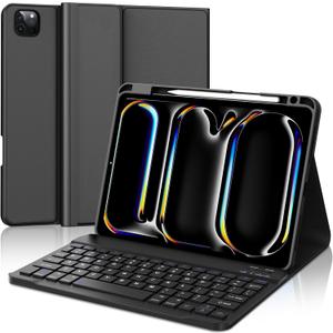 Apple iPad Pro 11 Case with Keyboard (M4), Detachable Bluetooth Keyboard, Long Battery Life, Auto Sleep/Wake, Case with Pencil Holder for iPad Pro 11 (SM-A2836/A2837/A3006) Black