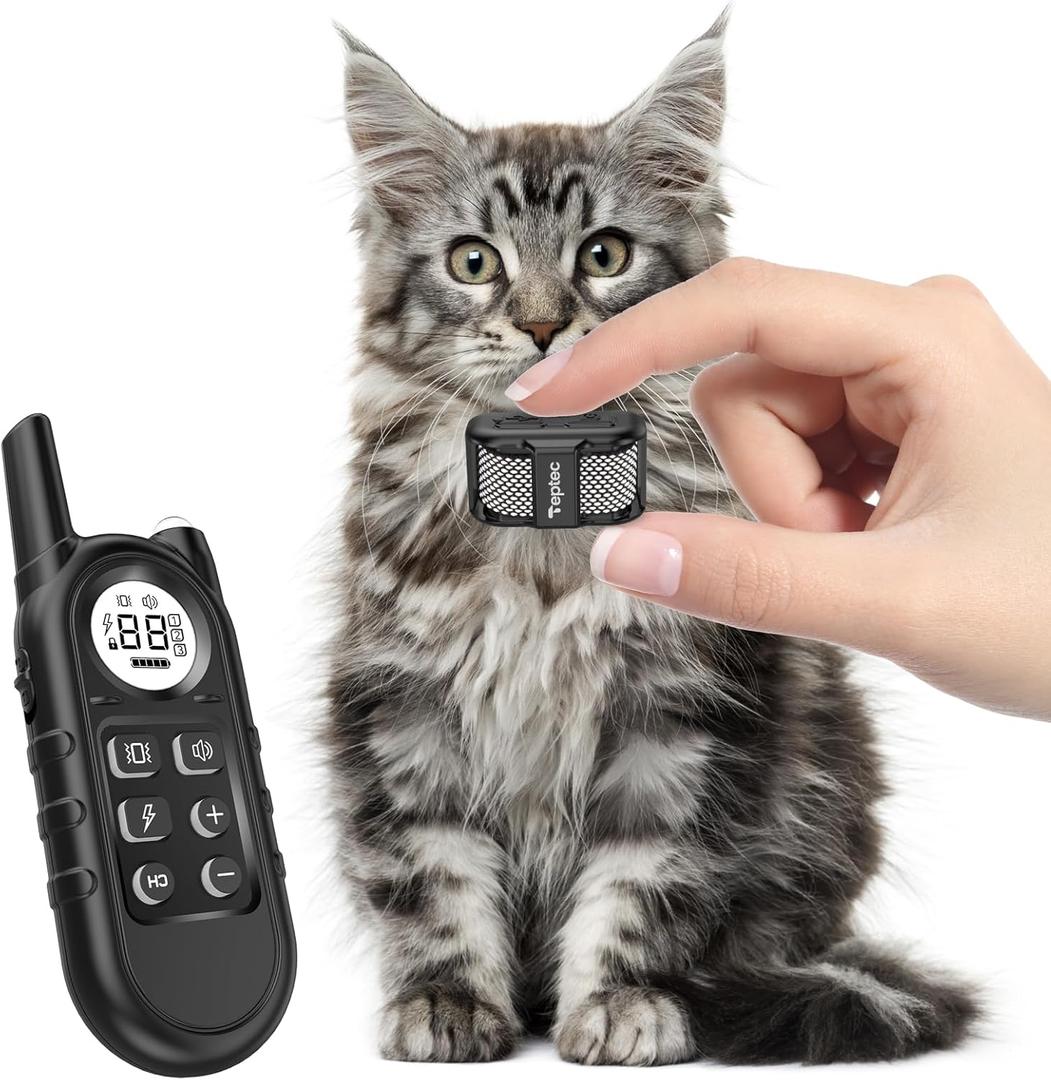 Smallest & Lightest Cat Training Collar, Cat Safe Shock Collar with Shock, Vibration, Sound 3 Modes to Stop Meowing, Rechargeable, Effective for Bad Behavior(Black)