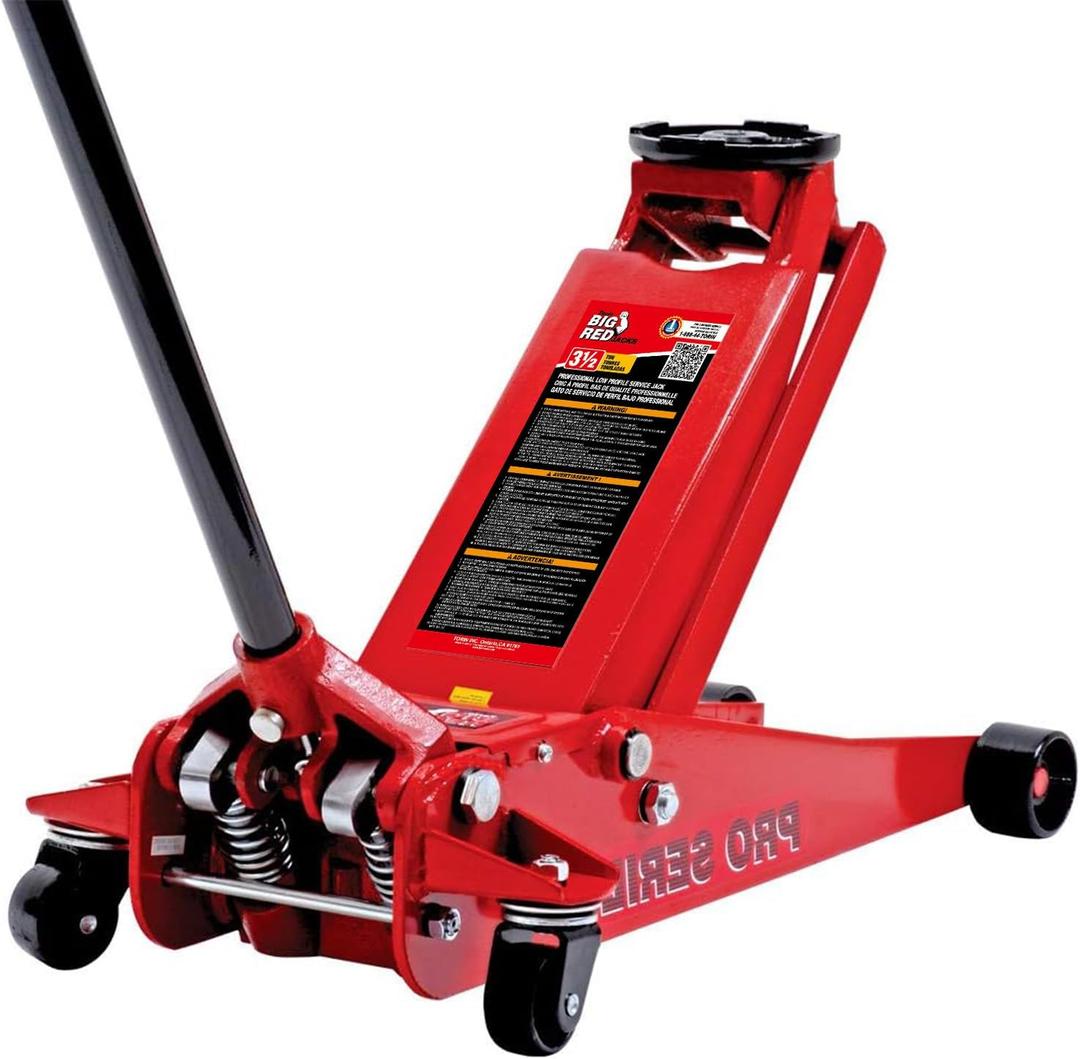 Big RED T83505-2 Torin Pro Series Hydraulic Low Profile Floor Jack with Dual Piston Quick Lift Pump, 3.5 Ton (7,000 lb.) Capacity, Red