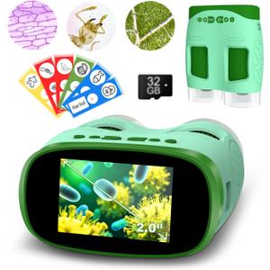 1000X Portable Microscope for Kids : 3-in-1 Camera and Telescope Toy with 6 Slides, Perfect for Indoor Outdoor Exploration, Pocket Edu Christmas Birthday Gifts for Age 3-12 Children Students