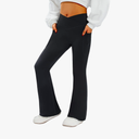 Women's Flare Yoga Pants with Pockets-V Crossover High Waisted Bootcut Yoga Leggings-Flare Workout Gym Leggings Size M