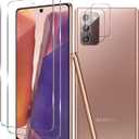 Galaxy Note 20 Tempered Glass Screen Protector + Camera Lens Protector [ 2 + 2 Pack ] [Compatible Fingerprint] [Anti-Scratch] [Case Friendly] Clear HD Protective Film for Samsung Galaxy Note 20