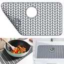 JOOKKI Sink Protectors for Kitchen Sink 12"13"16"18"19"24"26"28"29"30",Silicone kitchen sink mats protector for bottom of farmhouse sink(26"x14"Rear Drain Gray)