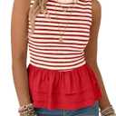 Tankaneo Womens Summer Striped Peplum Tank Tops Red (Red, XL)