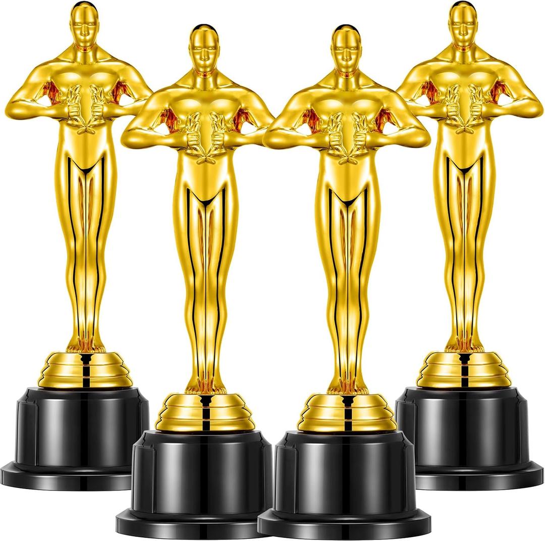 10'' Gold Award Trophy,4 Pack Gold Award Statues,Trophy for Award Ceremony,Celebration,Party Decorations,Party Props and Appreciation Gift