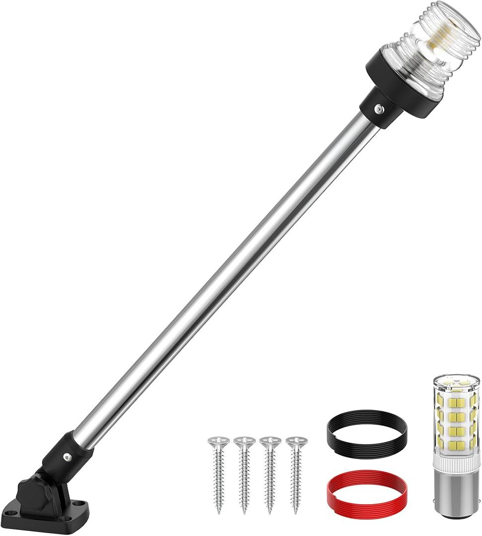 25 Inches Boat Stern Light Anchor Light, White Folding Rear Boat Running Lights, Waterproof Marine Navigation Lights for Boats LED for Small Boats (12-24V)