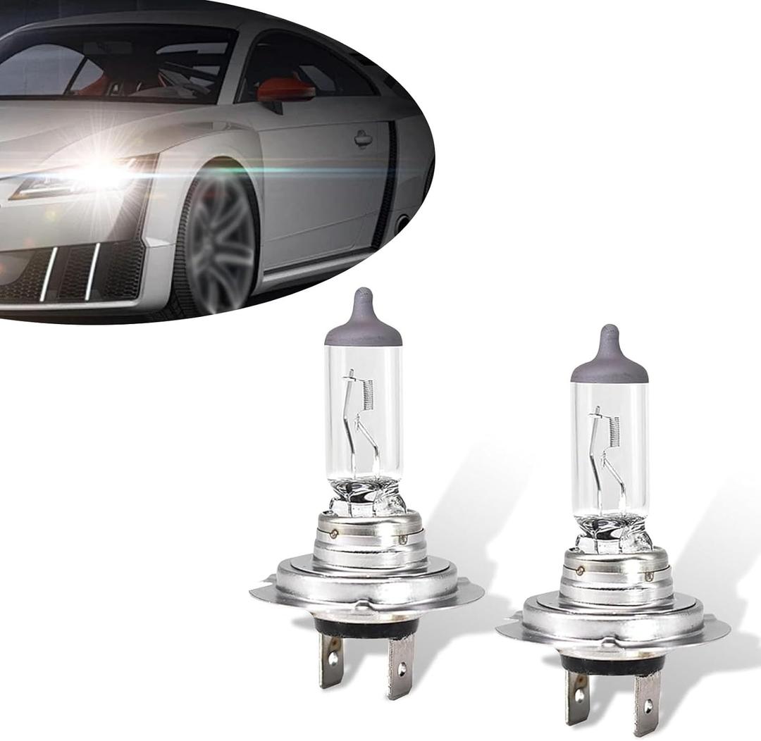 Pack-2 Car H7 Halogen Bulbs, 55W 12V Quartz Lamp, Super Bright Beam Low/High Beam Fog Light Replacement, All-in-one Plug and Play Bulb, Universal Lighting Accessories for Cars (White Light)