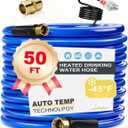 50FT Heated Water Hose for RV,Heated Drinking Water Hose with Thermostat,Lead and BPA Free,1/2" Inner Diameter,Temperatures Down to -40F Self-Regulating,Blue Appearance Auto Accessory