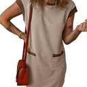 Dokotoo Women's 2026 Casual Spring Summer Dresses Fashion Cap Sleeve Color Block Crewneck Shift Tshirt Mini Dress Size XL