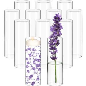 12 Pack Glass Cylinder Vases for Flower 12 Inch Tall Clear Centerpieces Bulk Vase Hurricane Floating Candle Holder for Table Home Decor Wedding Holiday Floral Shelf Party Dining Decoration