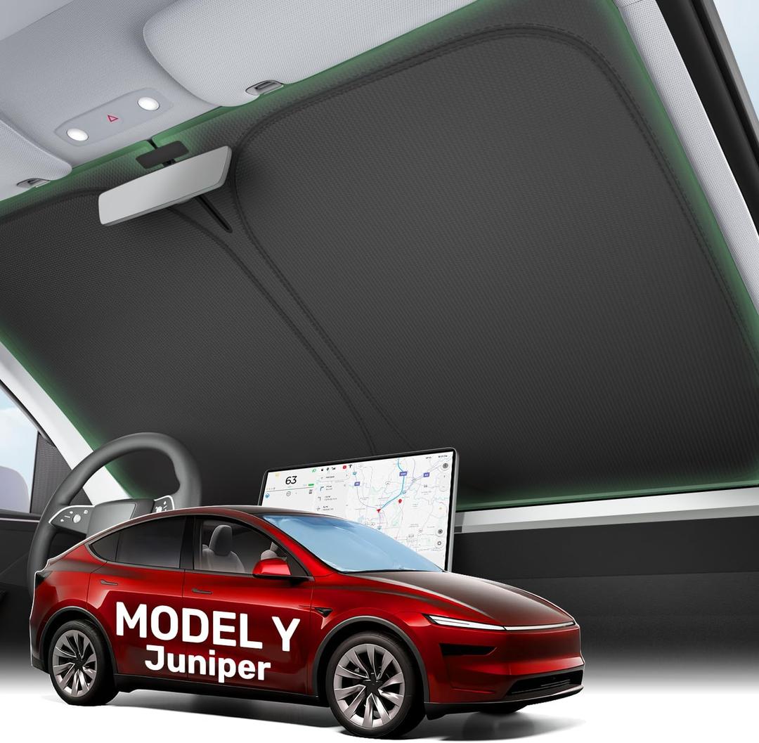 2025 Upgraded Zanch Car Front Windshield Sun Shade- Ultimate UV Protection & Heat Reduction|OEM Design|Innovative No Light Leakage Technology|Fit for Tesla Model Y Juniper