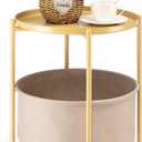 danpinera Round Side Table with Fabric Storage Basket, Metal Side Table Small Bedside Nightstand with Removable Tray Top for Living Room, Bedroom, Nursery, Laundry, Pale Yellow