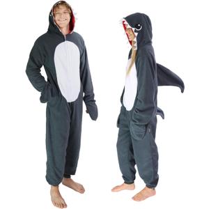 Funziez! Slim Fit Adult Onesie - Animal Halloween Costume - Plush Unisex One Piece Cosplay Suit for Women and Men (Small, Great White Shark)