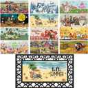 Nuanchu Seasonal Door Mat Interchangeable Doormat Inserts Entrance Welcome Mats 22 x 10 Inches Non Slip Mats Gifts for Front Door 4th of July Summer Decoration (No Frame)(Retro)