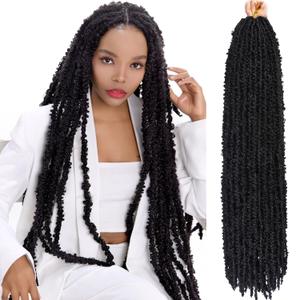 ZRQ 36 Inch Long Butterfly Locs Crochet Hair 6 Packs Pre-looped Black Distressed Locs Goddess Soft Locs Crochet Braids Synthetic Boho Locs Hair Extensions For Women 1B#