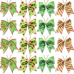 16 Pack Christmas Red Green Bows Ornaments for Tree, 6.2 Inch Xmas Glitter Dot Polyester Ribbons Wreath Bow,Decorations for Home Indoor Fence Door Railing Fireplace Garden Party Stairs Wedding Decor