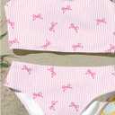 RoseSeek Girl's 2 Piece Striped Bowknot Swimsuit Set Wireless Cute Bathing Suit Summer Beachwear Bikini Sets (Pink), 15Y