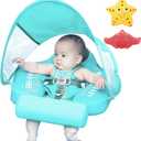 Mambobaby Float with Canopy Size Improved Non Inflatable Infant Baby Pool Float Smart Mambo Float Swim Trainer Add Tail Baby Swim Float Mambo Baby Float Solid Air Free Water Waist Swimming Ring (Dinosaur Green)
