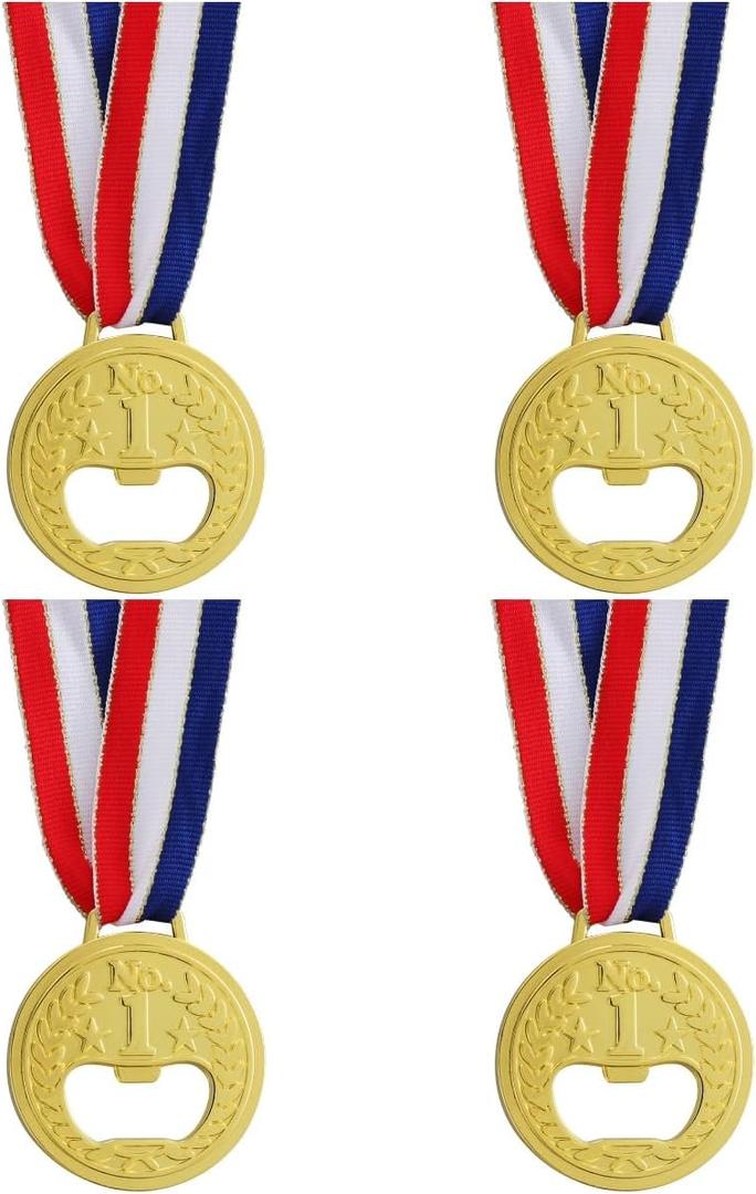 Cabilock 4PCS NO. 1 Bottle Opener Gold Medal Beer Opener Creative Gold Medals Jar Opener Beer Lid Remover Wine Beer Accessories for Competitions Party