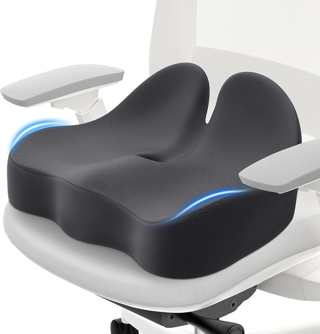 Seat Cushion, Memory Foam Office Chair Cushions, Ergonomic Curved Design for Sciatica, Tailbone, Coccyx, Seat Support for Car, Desk Chair, Wheelchair, Enhances Long Sitting Comfort (Grey) (Gray)