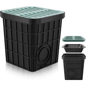 Catch Basin with Grate 15 x 15 x 15 Inch Square Large Catch Basin for Drainage with Debris Basket French Drain Without Reserved Hole for Yard, Downspout, Lawn, Municipal Pipeline (Green,black)