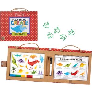 Melissa & Doug Natural Play: Play, Draw, Create Dinosaurs, Drawing Activity Set & Magnet Kit - Reusable Mess-Free Travel Activity Toy for Ages 3+(41 Magnets, 5 Dry-Erase Markers)