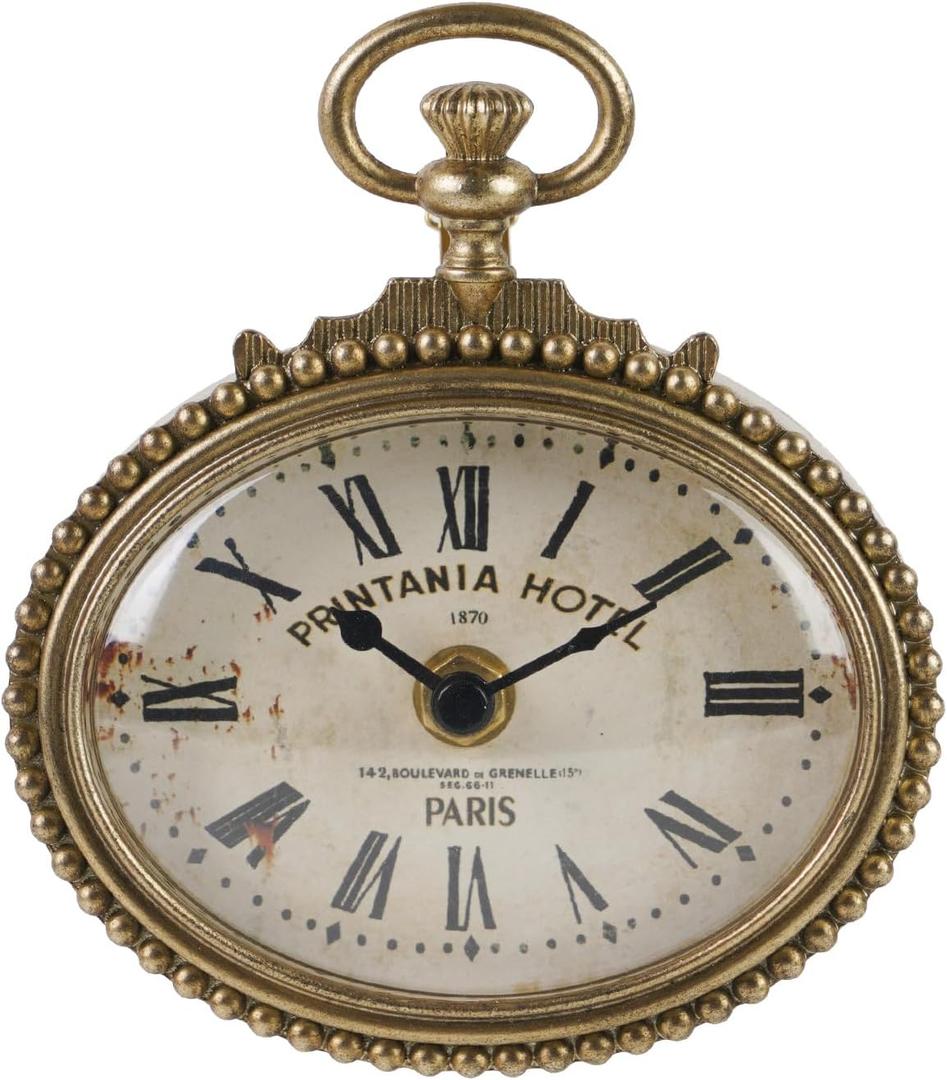 NIKKY HOME Small Vintage Gold Wall Clock 4.7 Inch, Battery Operated Silent Retro Metal Oval Analog Clock for Bathroom Kitchen Living Room Bedroom Office