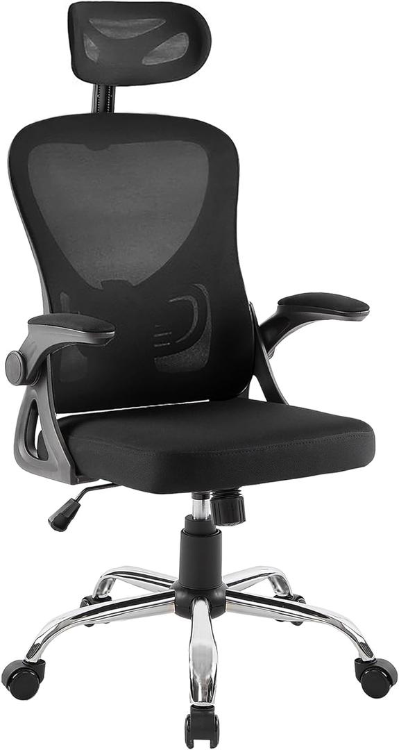 VECELO High Back Mesh Office Desk Chai with Lumbar Support & Headrest, 360° Swivel Wheels, Flip-up Armrest, Height Adjustable