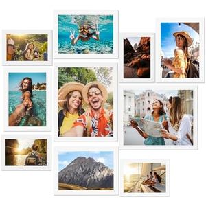 Fixwal Picture Frames, 10 Pack Collage White Picture Frame Set for Wall Gallery Decor, Hanging or Tabletop Display Multi Sizes Photo Frames Including 8x10, 5x7, 4x6, White