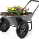 Wheelbarrow Garden Cart, Heavy Duty Home Utility, Dual-Wheel Home Garden Yard Utility Wheelbarrow Cart with Built-in Stand,(Grey)