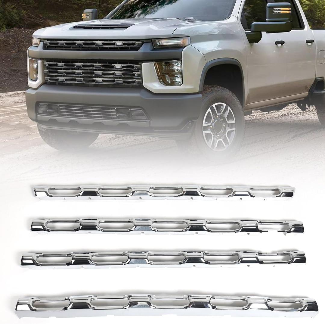 JOLONG Grille Insert for Chevy Silverado 2020-2023 2500 3500 HD Truck Grill Overlay Trim Compatible with the LT, WT and Custom trim models 4Pcs (Silvery)