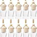 10 Pcs 8ml Hanging Car Air Freshener,Empty Clear Glass Cylindrical Essential Oil Diffuser Perfume Aromatherapy Pendant Bottle Vials With Wooden Caps & Hanging String-FREE 1 Funnel&Dropper
