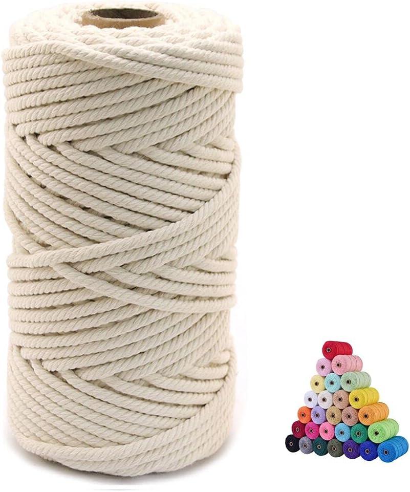 Flipped 100% Natural Macrame Cotton Cord, 6mm x 55 Yards Twine String Colored Cotton Rope Craft Cord for DIY Crafts Knitting Plant Hangers Christmas Wedding Decor (Beige, 6mm55yards)